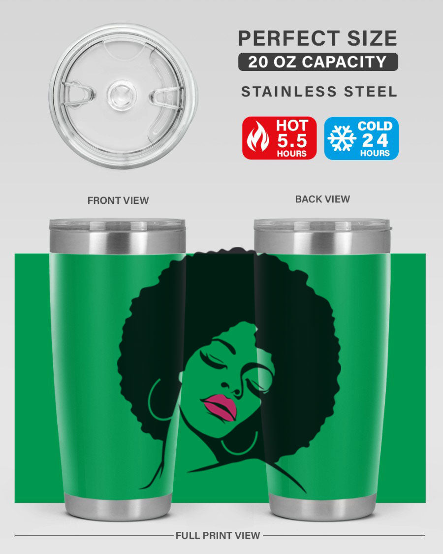 Black Women - Queen 68# Tumbler featuring double wall vacuum stainless steel design, available in 20oz and 30oz sizes.