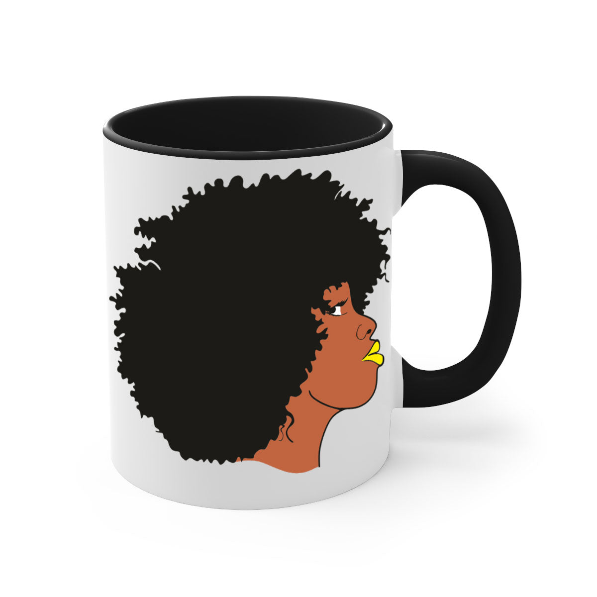 Black Women - Queen Mug with colorful handle and glossy finish, available in multiple colors and sizes.