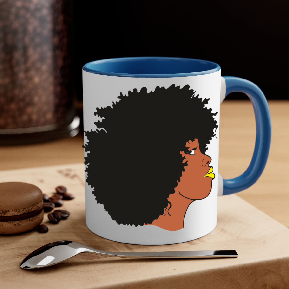 Black Women - Queen Mug with colorful handle and glossy finish, available in multiple colors and sizes.