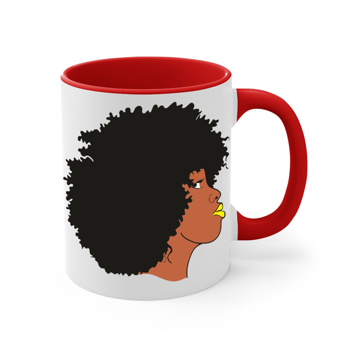 Black Women - Queen Mug with colorful handle and glossy finish, available in multiple colors and sizes.