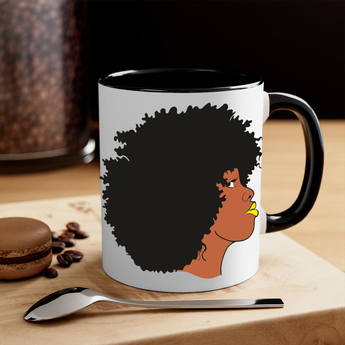 Black Women - Queen Mug with colorful handle and glossy finish, available in multiple colors and sizes.