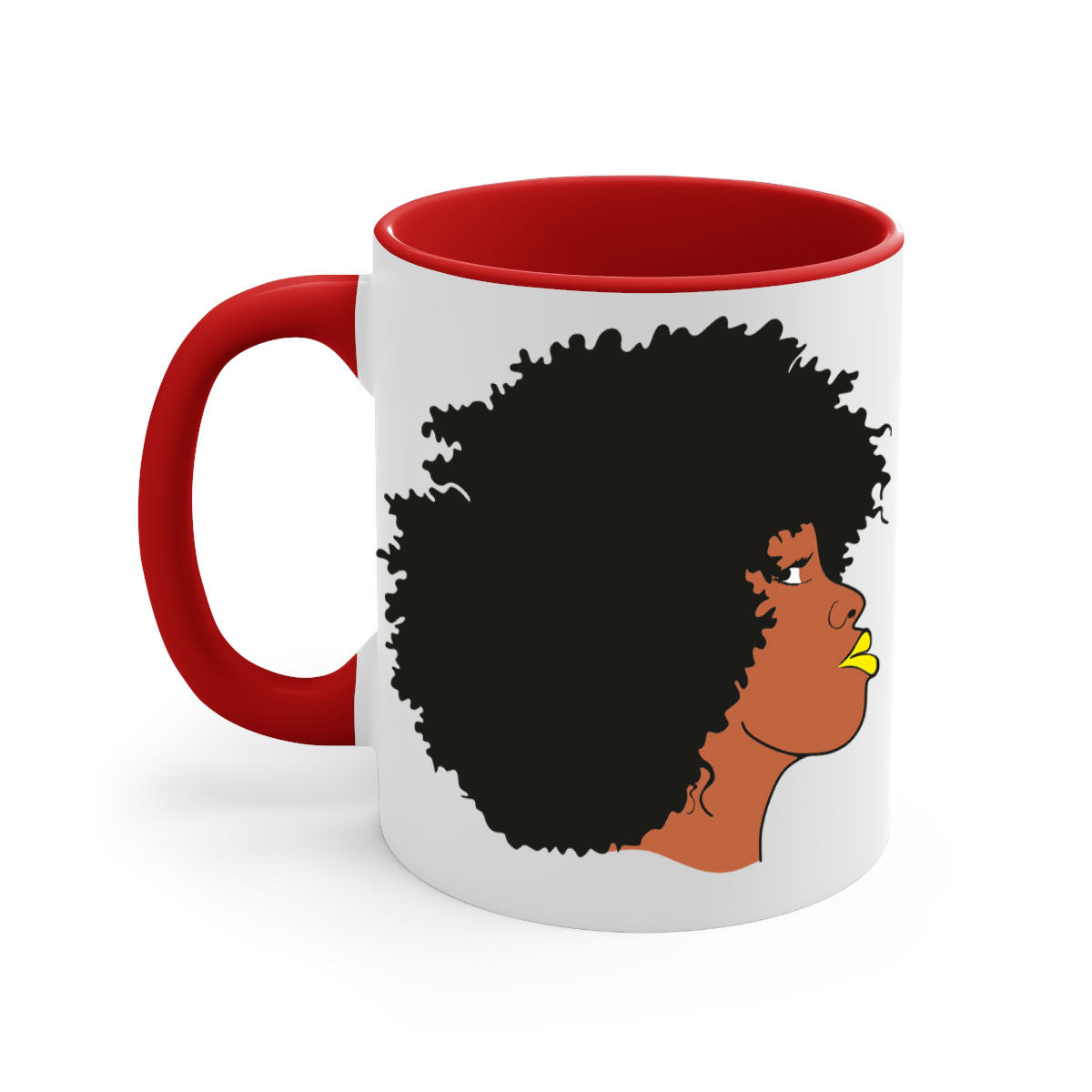 Black Women - Queen Mug with colorful handle and glossy finish, available in multiple colors and sizes.