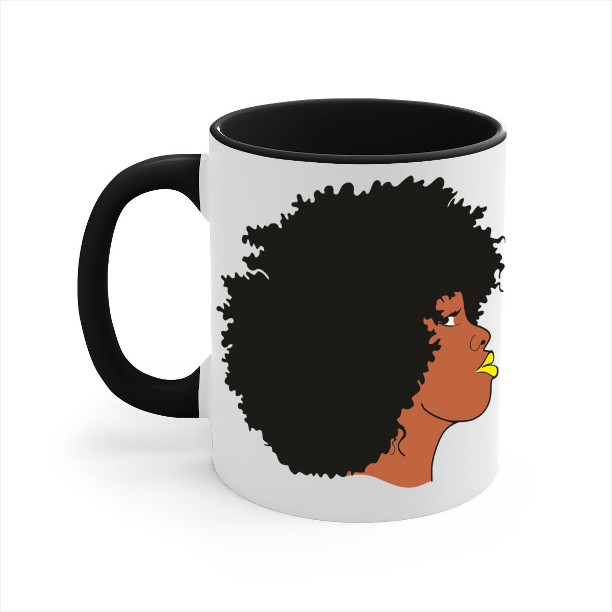Black Women - Queen Mug with colorful handle and glossy finish, available in multiple colors and sizes.
