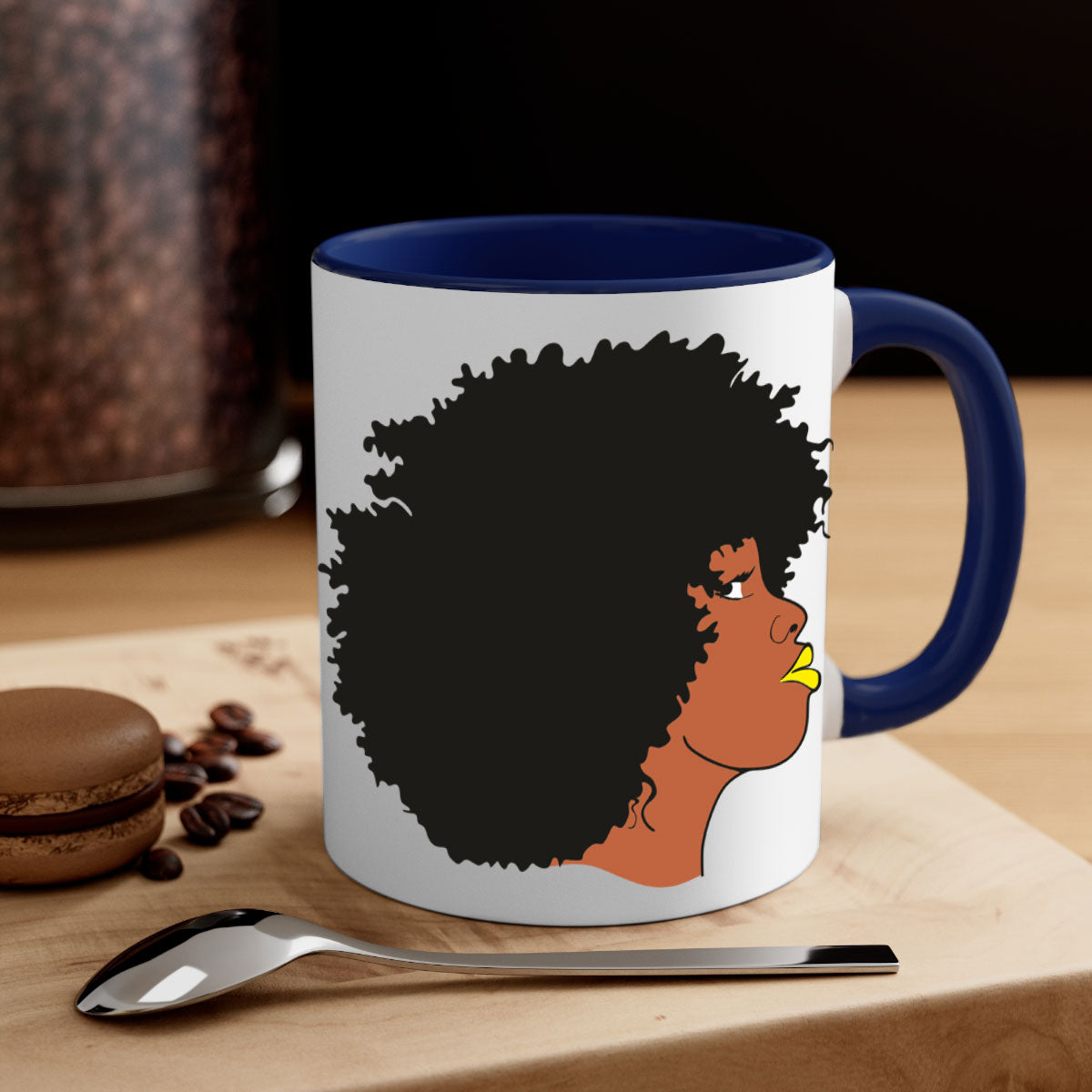 Black Women - Queen Mug with colorful handle and glossy finish, available in multiple colors and sizes.