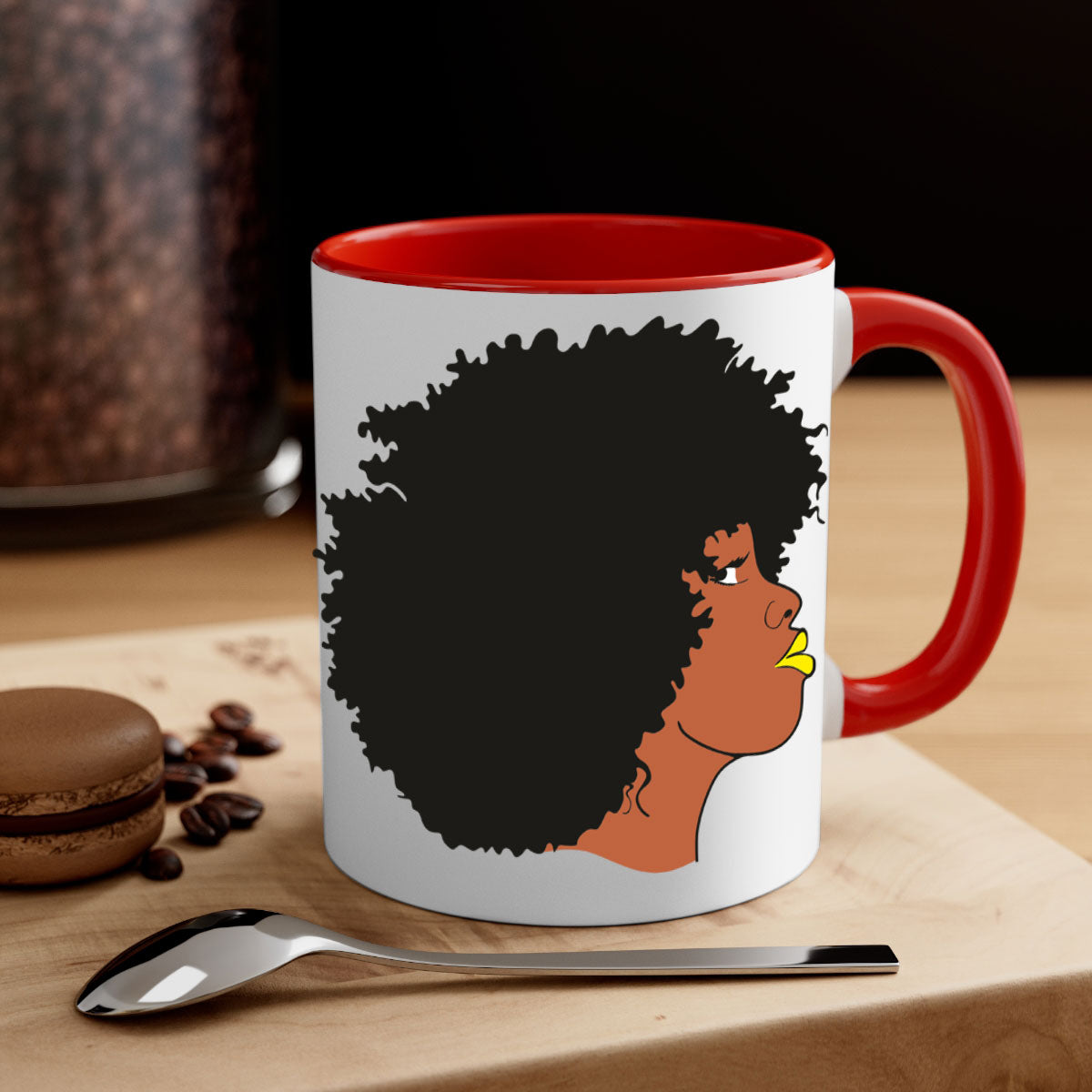Black Women - Queen Mug with colorful handle and glossy finish, available in multiple colors and sizes.