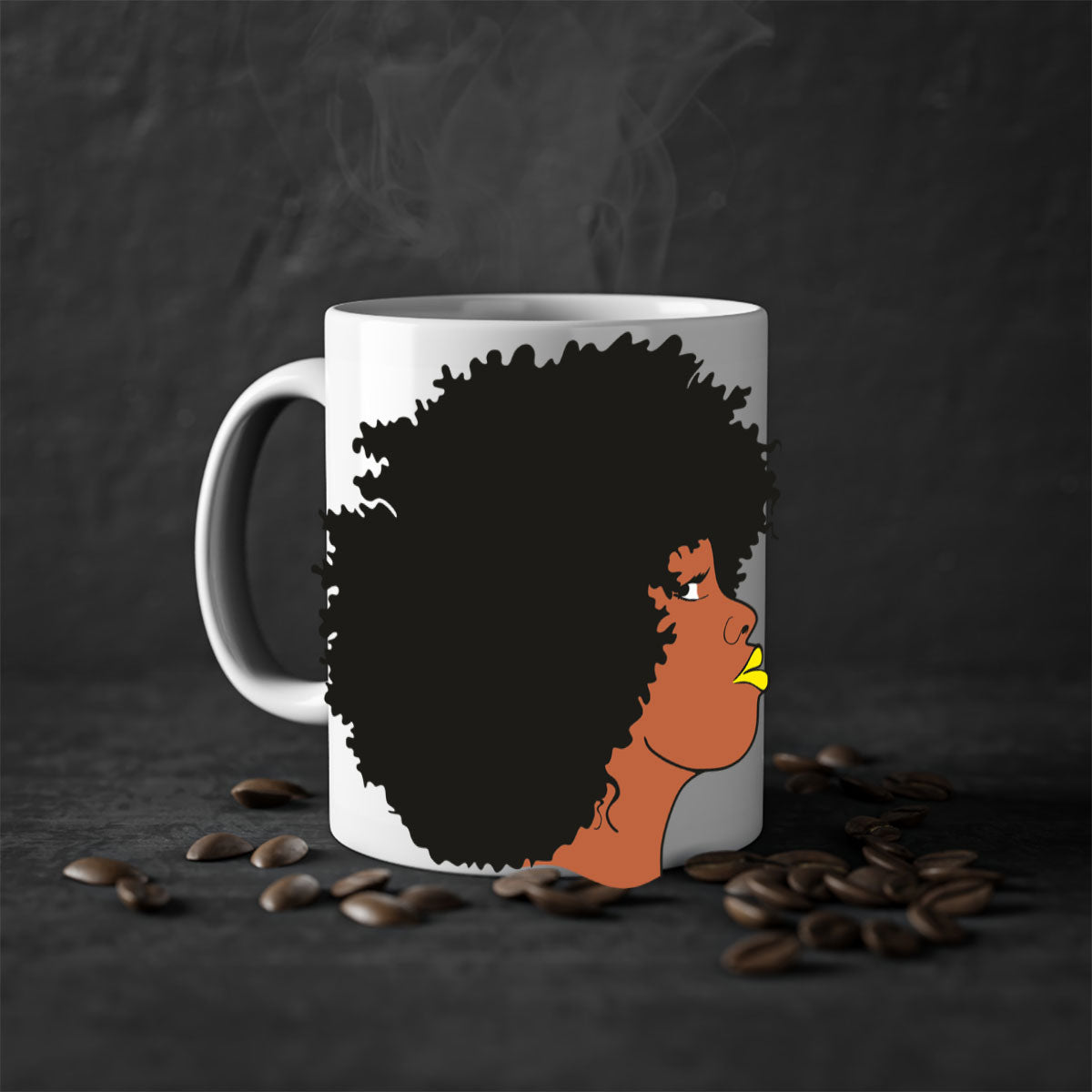Black Women - Queen Mug with colorful handle and glossy finish, available in multiple colors and sizes.