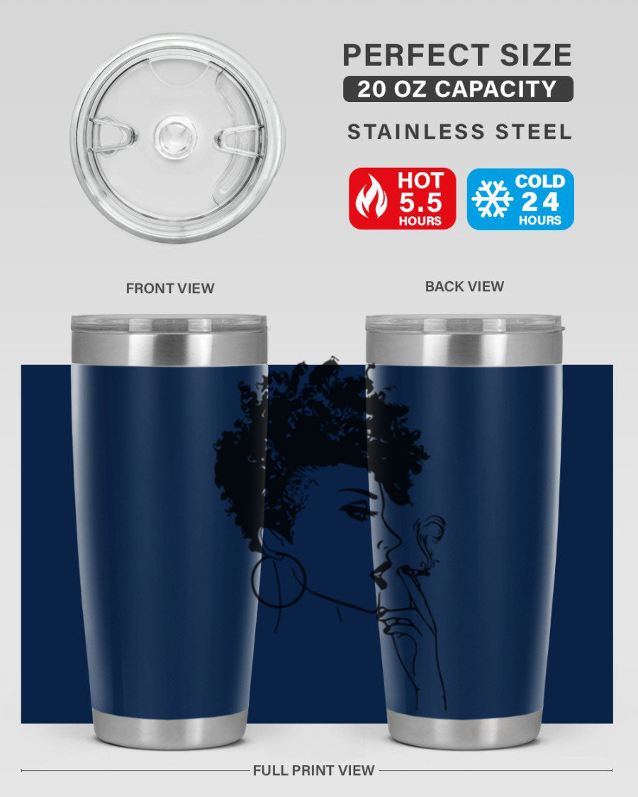 Black Women - Queen 8# Tumbler featuring a stylish design, double wall vacuum stainless steel construction, and vibrant print celebrating black women.