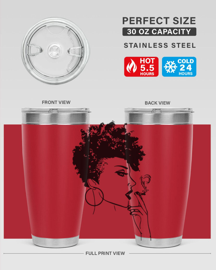 Black Women - Queen 8# Tumbler featuring a stylish design, double wall vacuum stainless steel construction, and vibrant print celebrating black women.