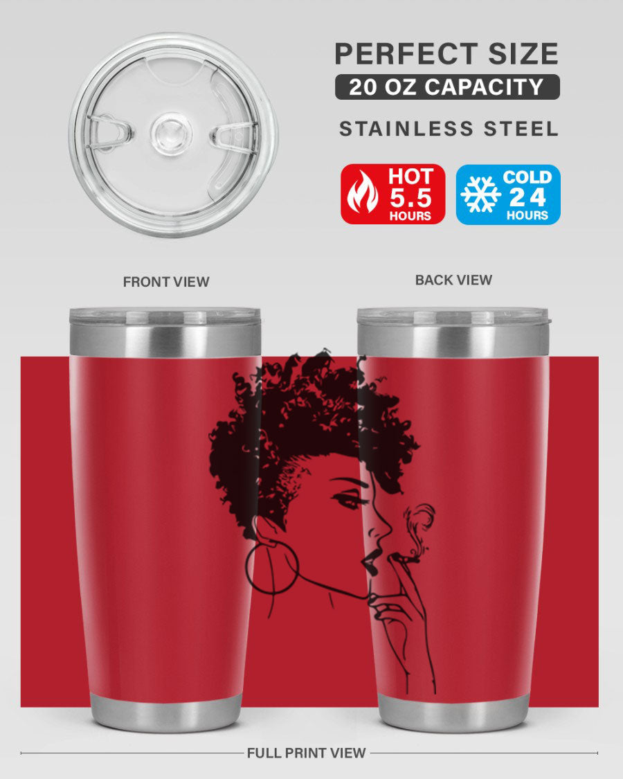 Black Women - Queen 8# Tumbler featuring a stylish design, double wall vacuum stainless steel construction, and vibrant print celebrating black women.