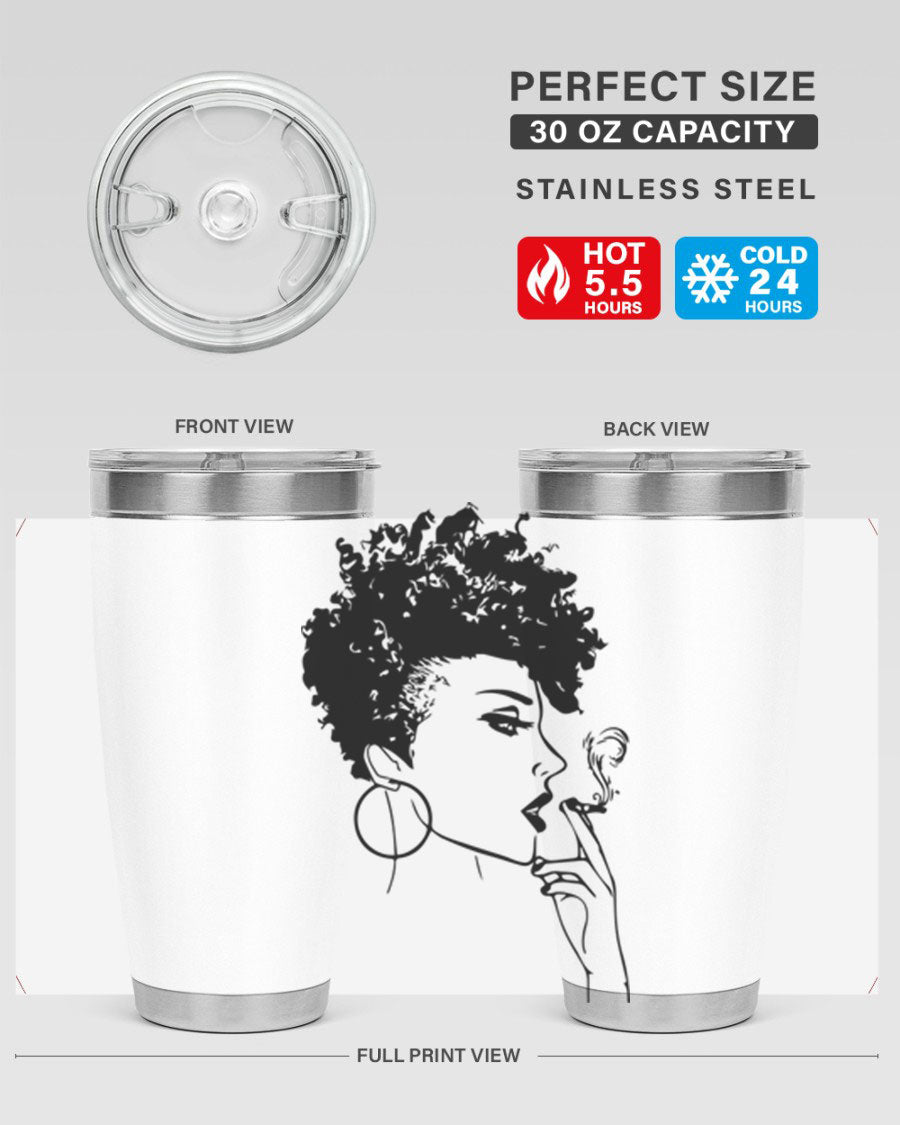 Black Women - Queen 8# Tumbler featuring a stylish design, double wall vacuum stainless steel construction, and vibrant print celebrating black women.