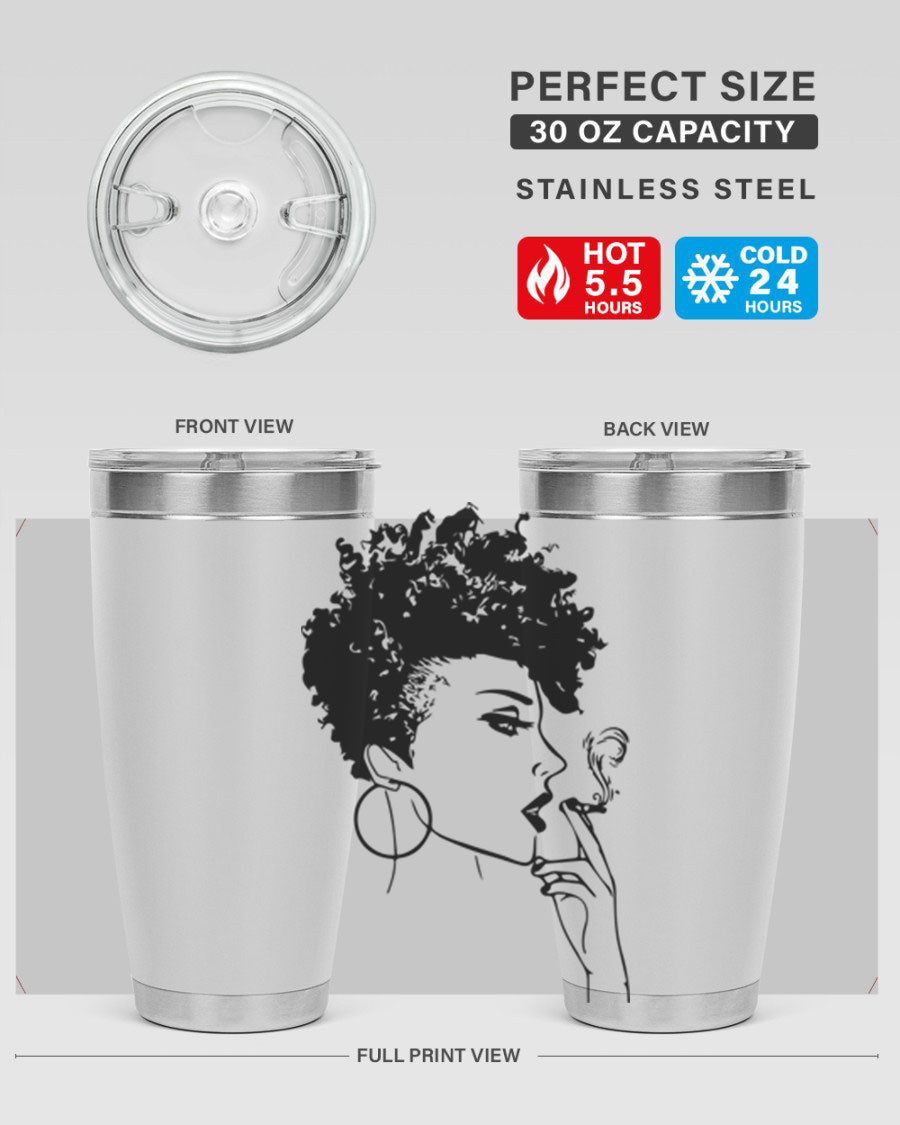 Black Women - Queen 8# Tumbler featuring a stylish design, double wall vacuum stainless steel construction, and vibrant print celebrating black women.