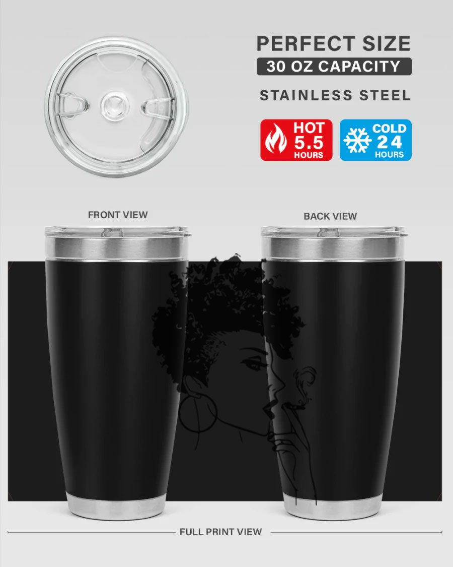 Black Women - Queen 8# Tumbler featuring a stylish design, double wall vacuum stainless steel construction, and vibrant print celebrating black women.