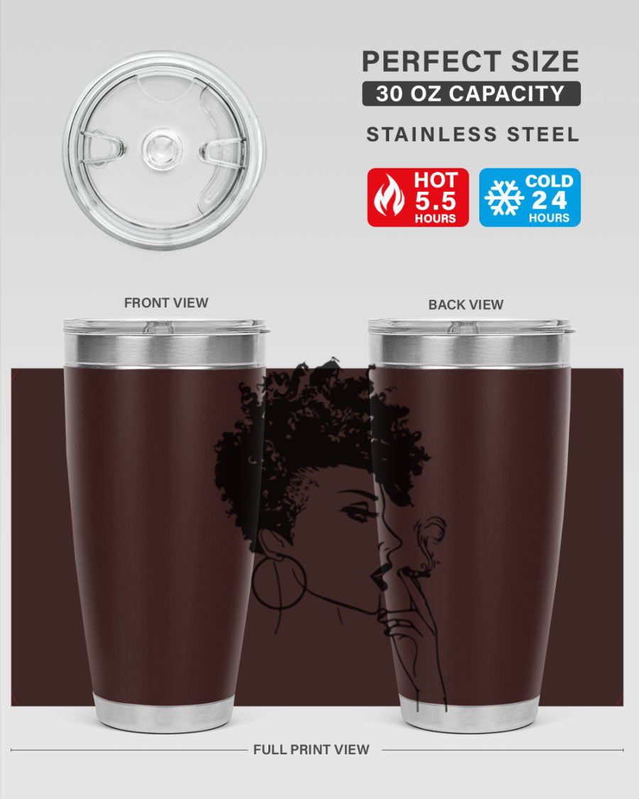 Black Women - Queen 8# Tumbler featuring a stylish design, double wall vacuum stainless steel construction, and vibrant print celebrating black women.