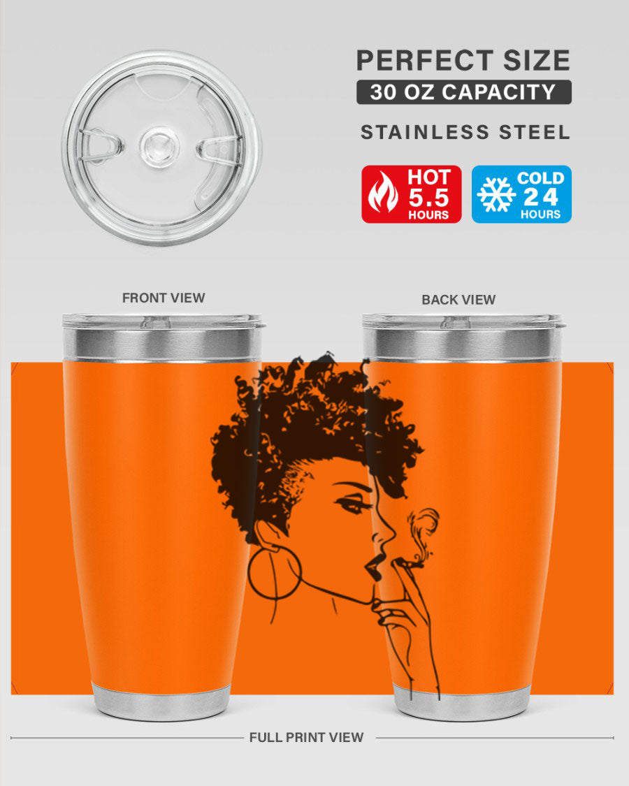 Black Women - Queen 8# Tumbler featuring a stylish design, double wall vacuum stainless steel construction, and vibrant print celebrating black women.