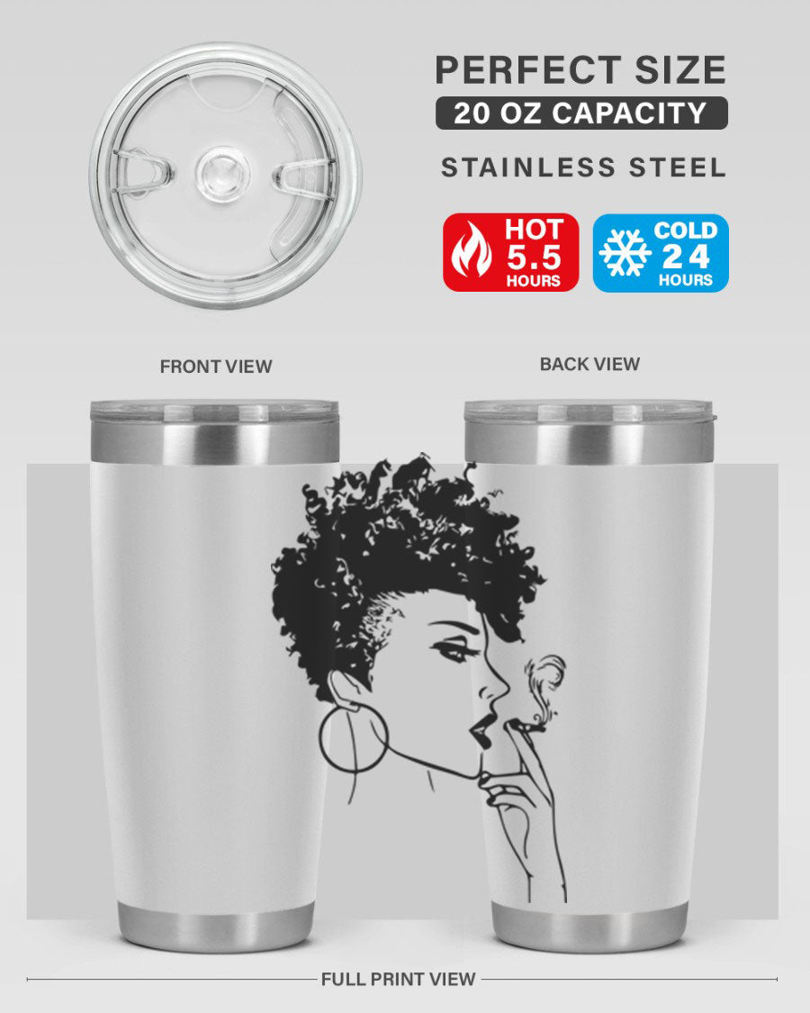 Black Women - Queen 8# Tumbler featuring a stylish design, double wall vacuum stainless steel construction, and vibrant print celebrating black women.