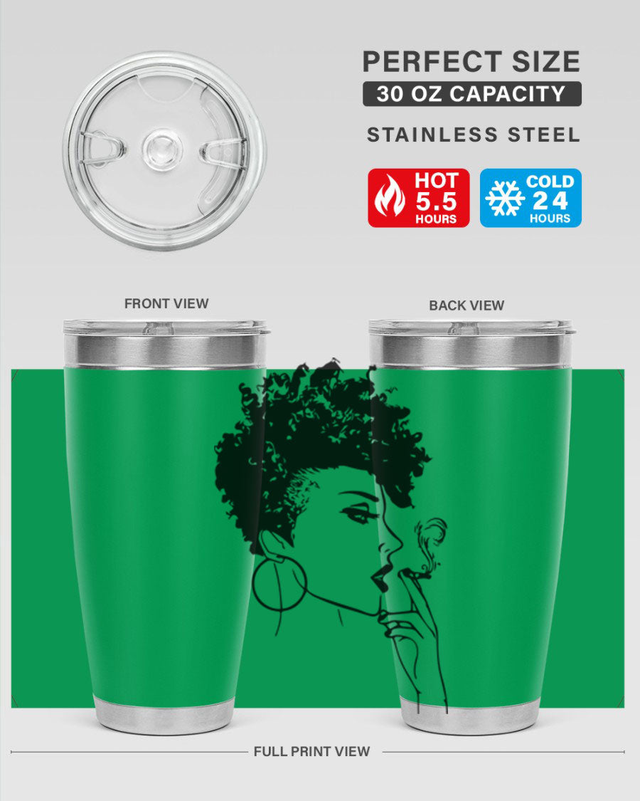 Black Women - Queen 8# Tumbler featuring a stylish design, double wall vacuum stainless steel construction, and vibrant print celebrating black women.