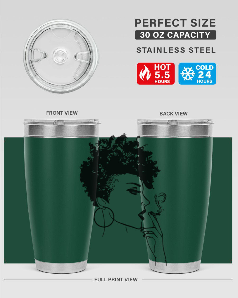 Black Women - Queen 8# Tumbler featuring a stylish design, double wall vacuum stainless steel construction, and vibrant print celebrating black women.