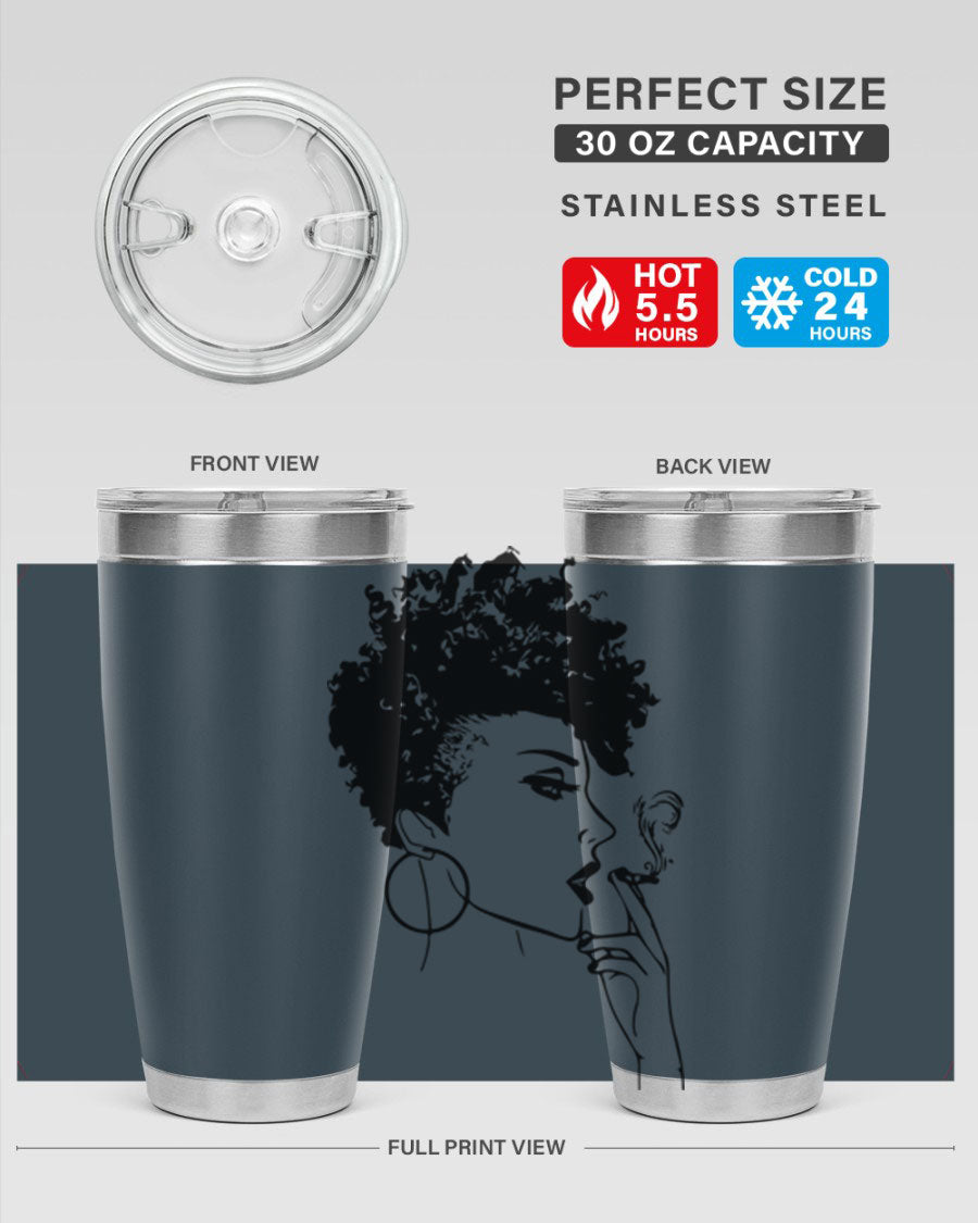 Black Women - Queen 8# Tumbler featuring a stylish design, double wall vacuum stainless steel construction, and vibrant print celebrating black women.