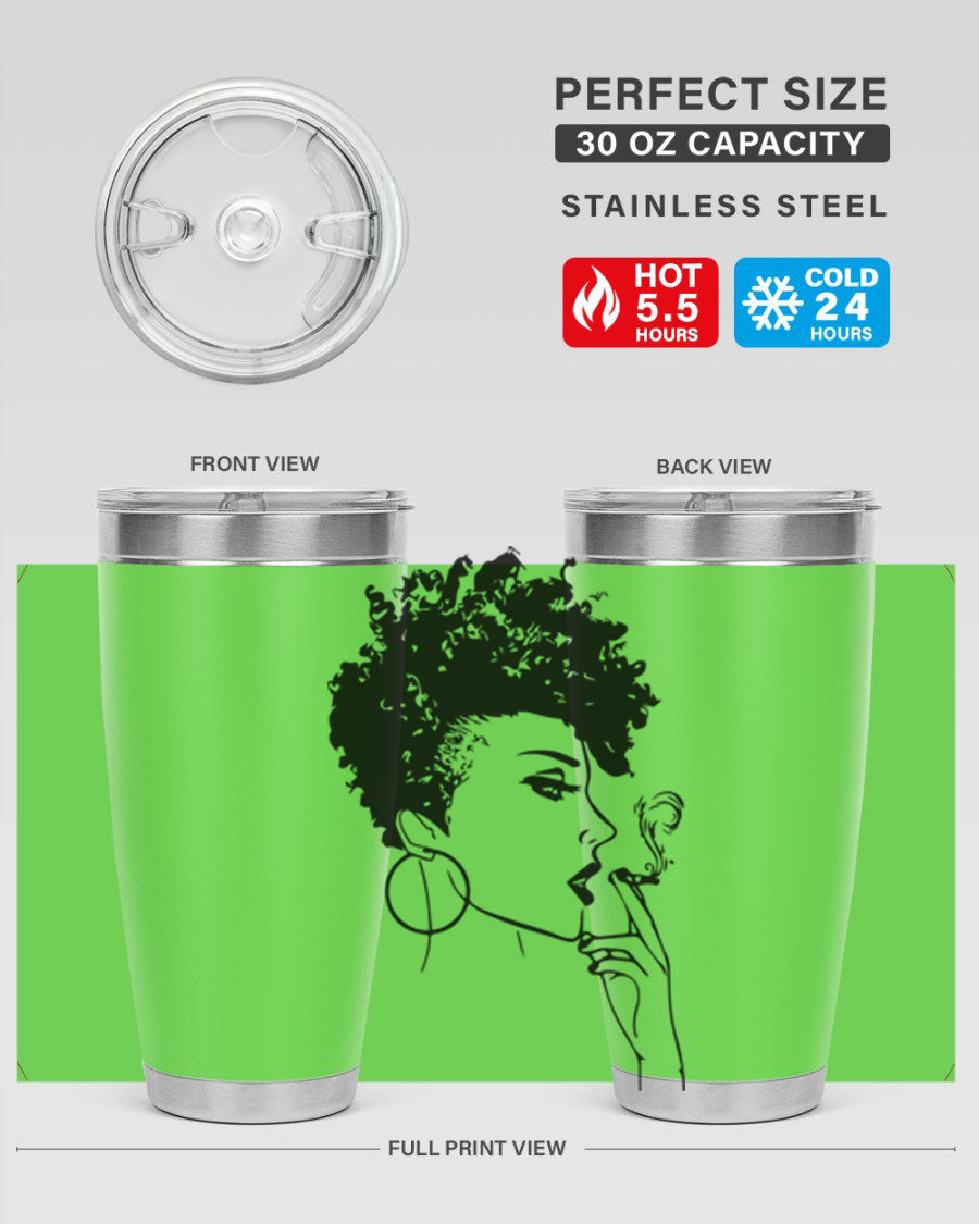 Black Women - Queen 8# Tumbler featuring a stylish design, double wall vacuum stainless steel construction, and vibrant print celebrating black women.