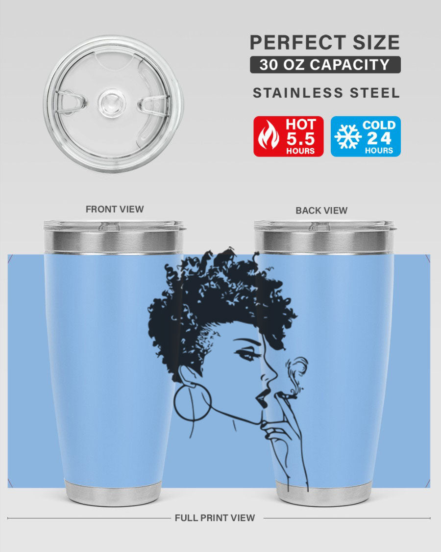 Black Women - Queen 8# Tumbler featuring a stylish design, double wall vacuum stainless steel construction, and vibrant print celebrating black women.