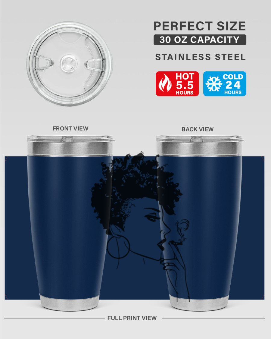 Black Women - Queen 8# Tumbler featuring a stylish design, double wall vacuum stainless steel construction, and vibrant print celebrating black women.
