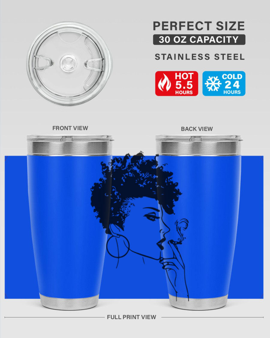 Black Women - Queen 8# Tumbler featuring a stylish design, double wall vacuum stainless steel construction, and vibrant print celebrating black women.