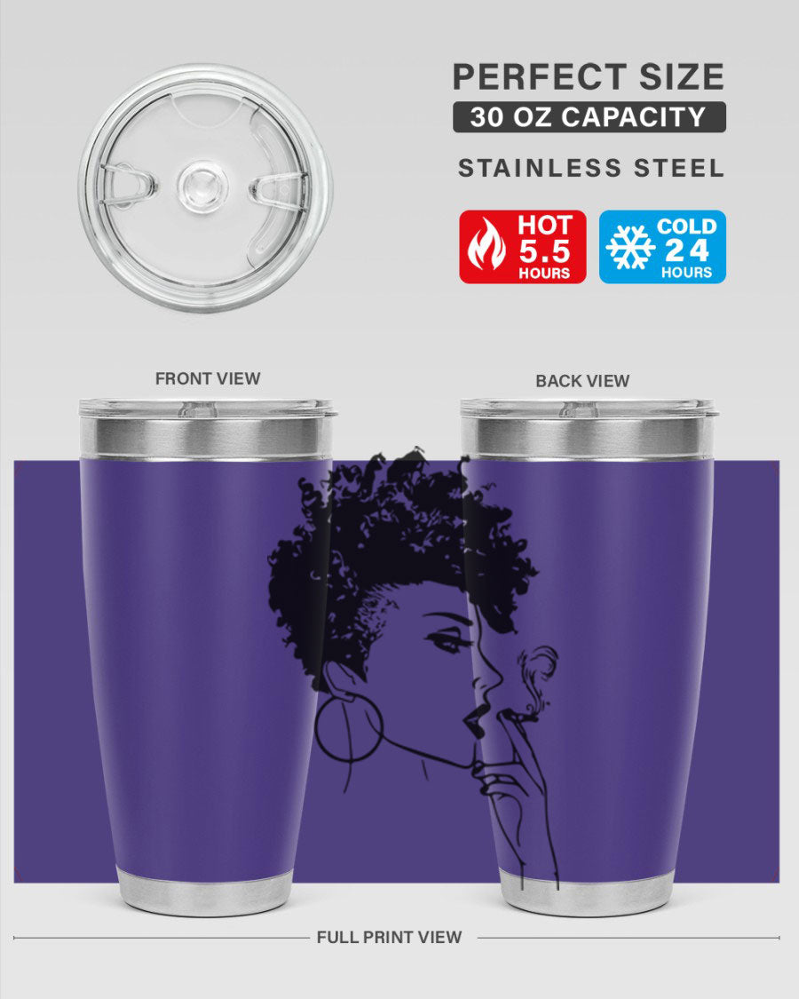 Black Women - Queen 8# Tumbler featuring a stylish design, double wall vacuum stainless steel construction, and vibrant print celebrating black women.