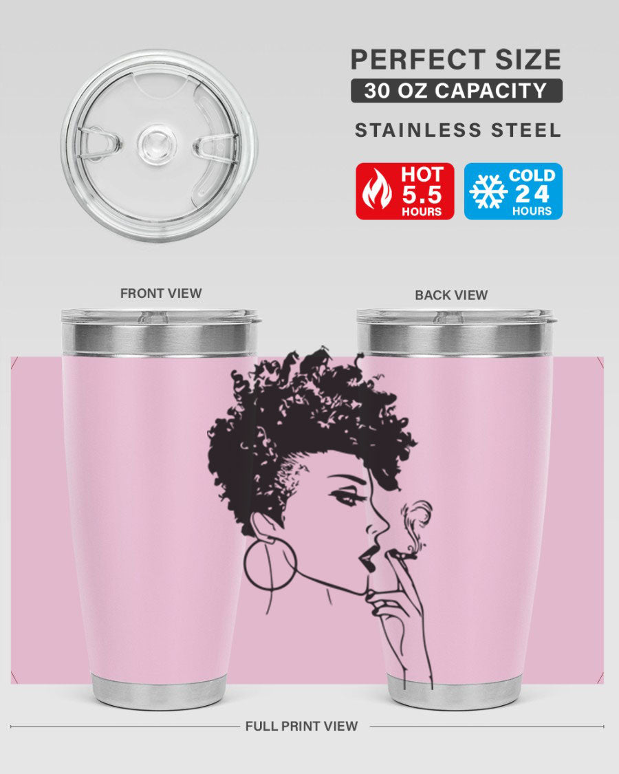 Black Women - Queen 8# Tumbler featuring a stylish design, double wall vacuum stainless steel construction, and vibrant print celebrating black women.