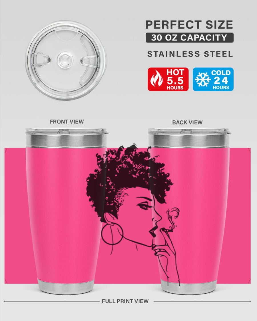 Black Women - Queen 8# Tumbler featuring a stylish design, double wall vacuum stainless steel construction, and vibrant print celebrating black women.