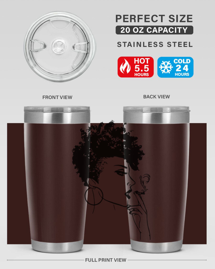 Black Women - Queen 8# Tumbler featuring a stylish design, double wall vacuum stainless steel construction, and vibrant print celebrating black women.