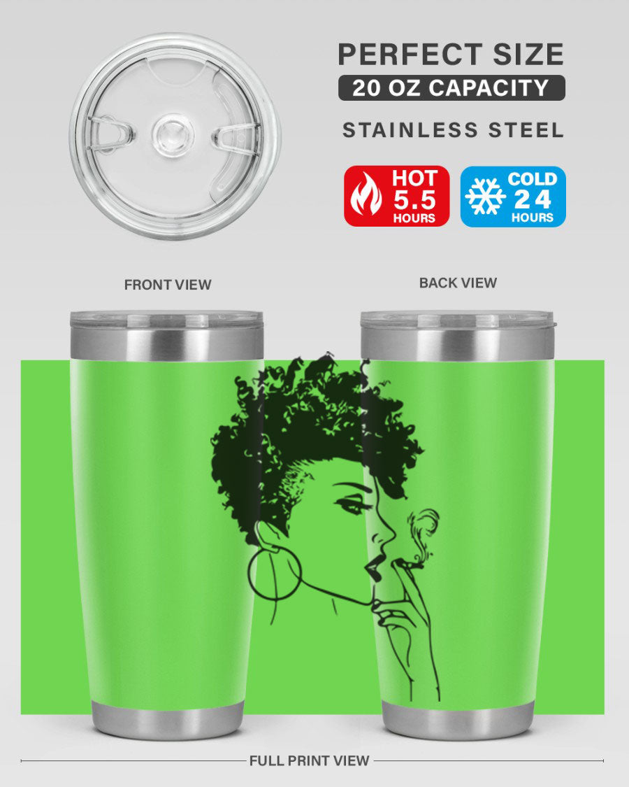 Black Women - Queen 8# Tumbler featuring a stylish design, double wall vacuum stainless steel construction, and vibrant print celebrating black women.