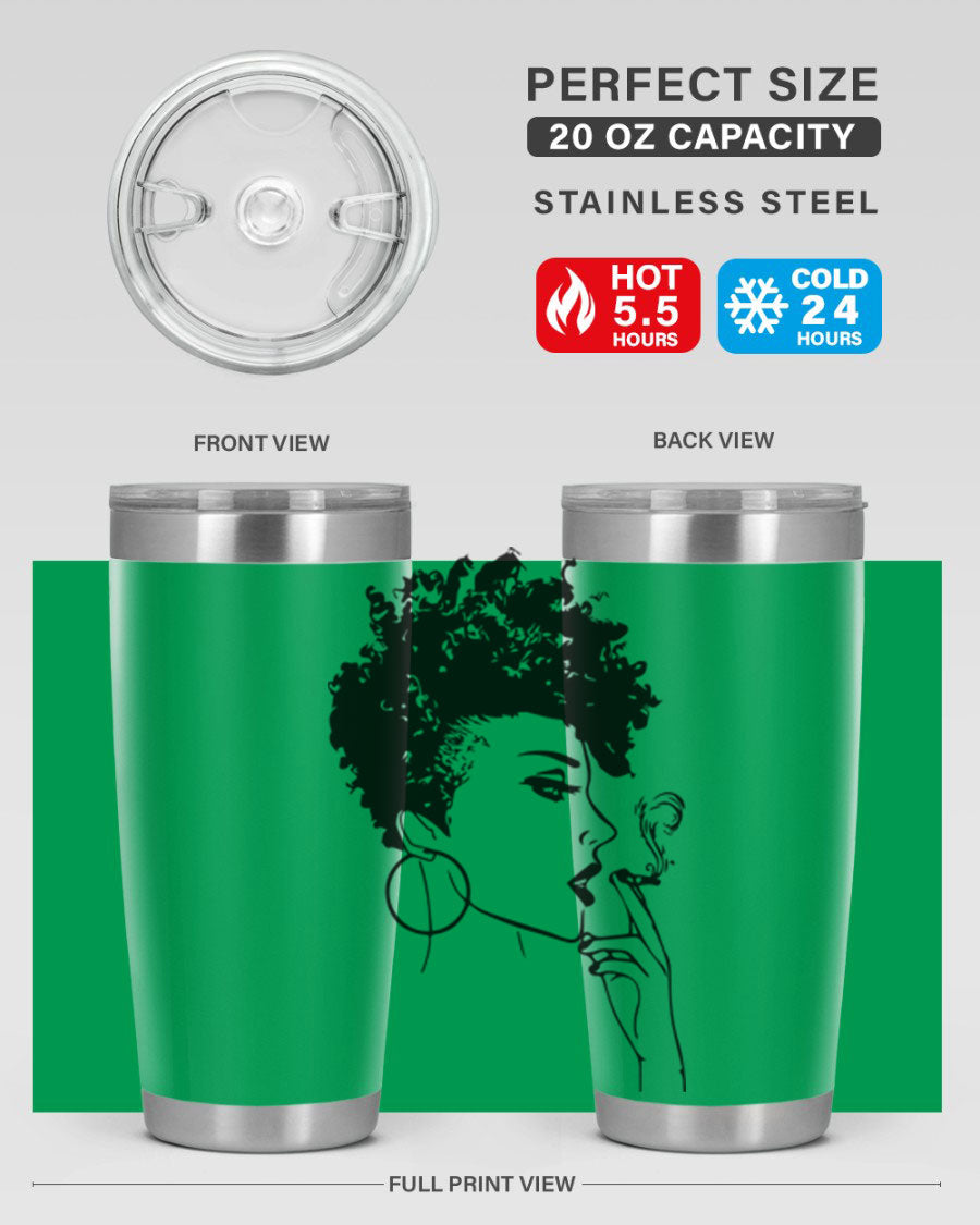 Black Women - Queen 8# Tumbler featuring a stylish design, double wall vacuum stainless steel construction, and vibrant print celebrating black women.