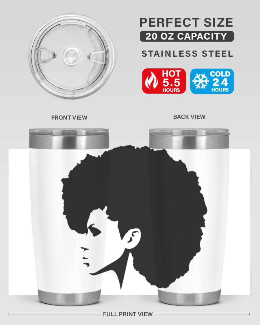 Black Women - Queen 80# Tumbler in 20oz and 30oz sizes, showcasing a sleek stainless steel design with a vibrant print.