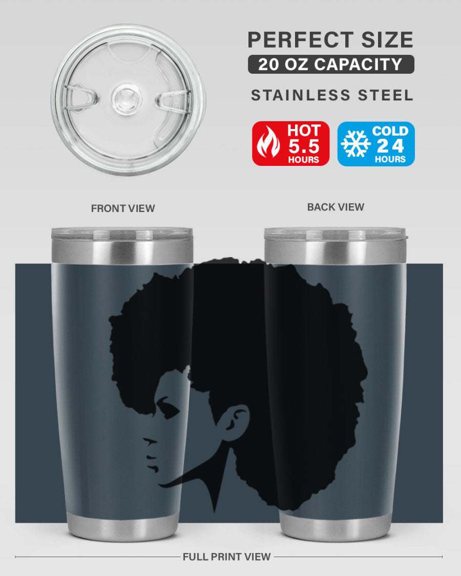 Black Women - Queen 80# Tumbler in 20oz and 30oz sizes, showcasing a sleek stainless steel design with a vibrant print.