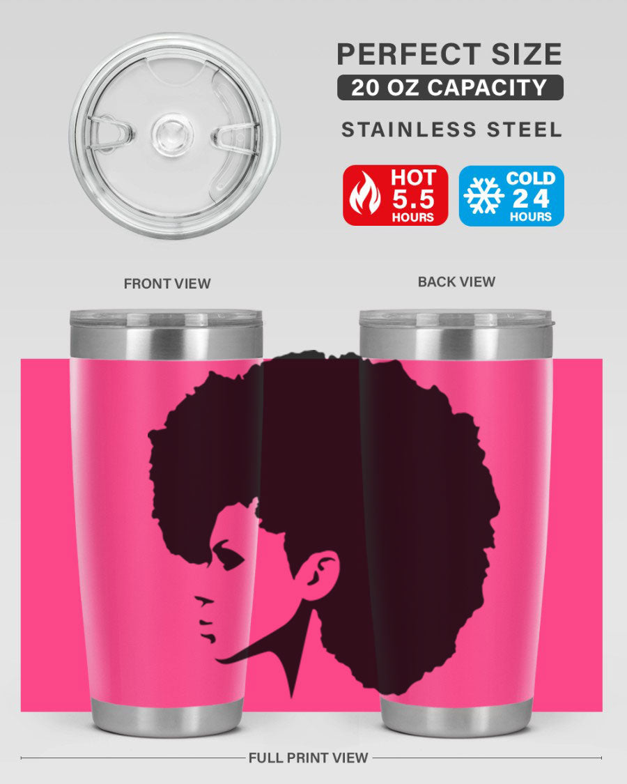 Black Women - Queen 80# Tumbler in 20oz and 30oz sizes, showcasing a sleek stainless steel design with a vibrant print.