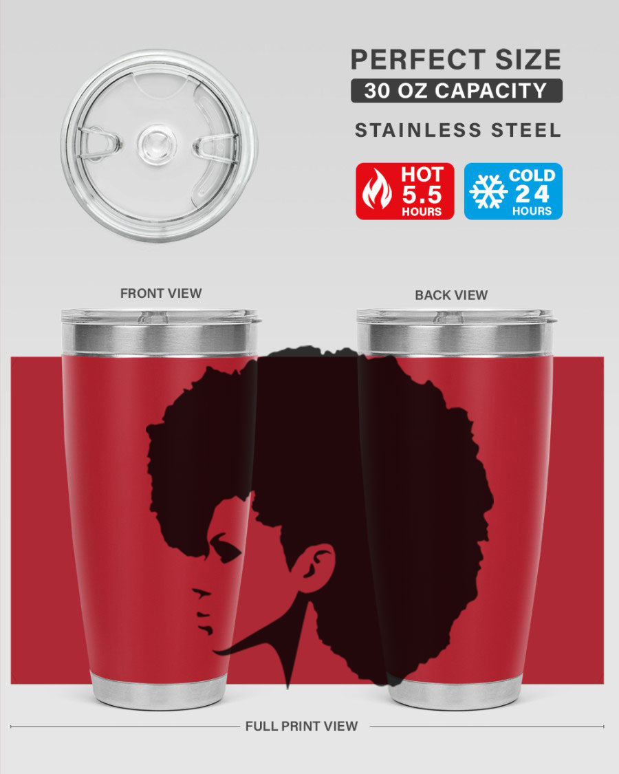 Black Women - Queen 80# Tumbler in 20oz and 30oz sizes, showcasing a sleek stainless steel design with a vibrant print.