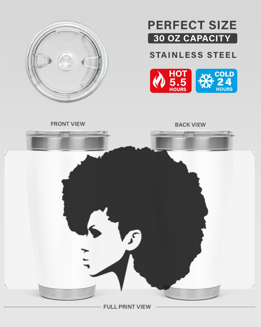 Black Women - Queen 80# Tumbler in 20oz and 30oz sizes, showcasing a sleek stainless steel design with a vibrant print.