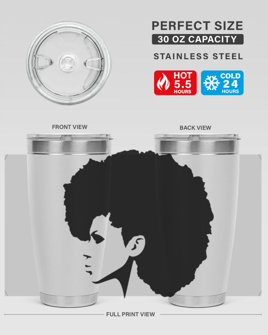 Black Women - Queen 80# Tumbler in 20oz and 30oz sizes, showcasing a sleek stainless steel design with a vibrant print.