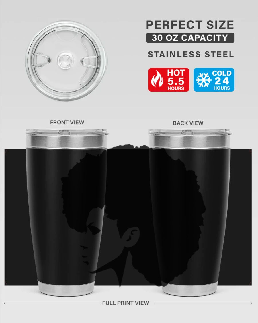 Black Women - Queen 80# Tumbler in 20oz and 30oz sizes, showcasing a sleek stainless steel design with a vibrant print.