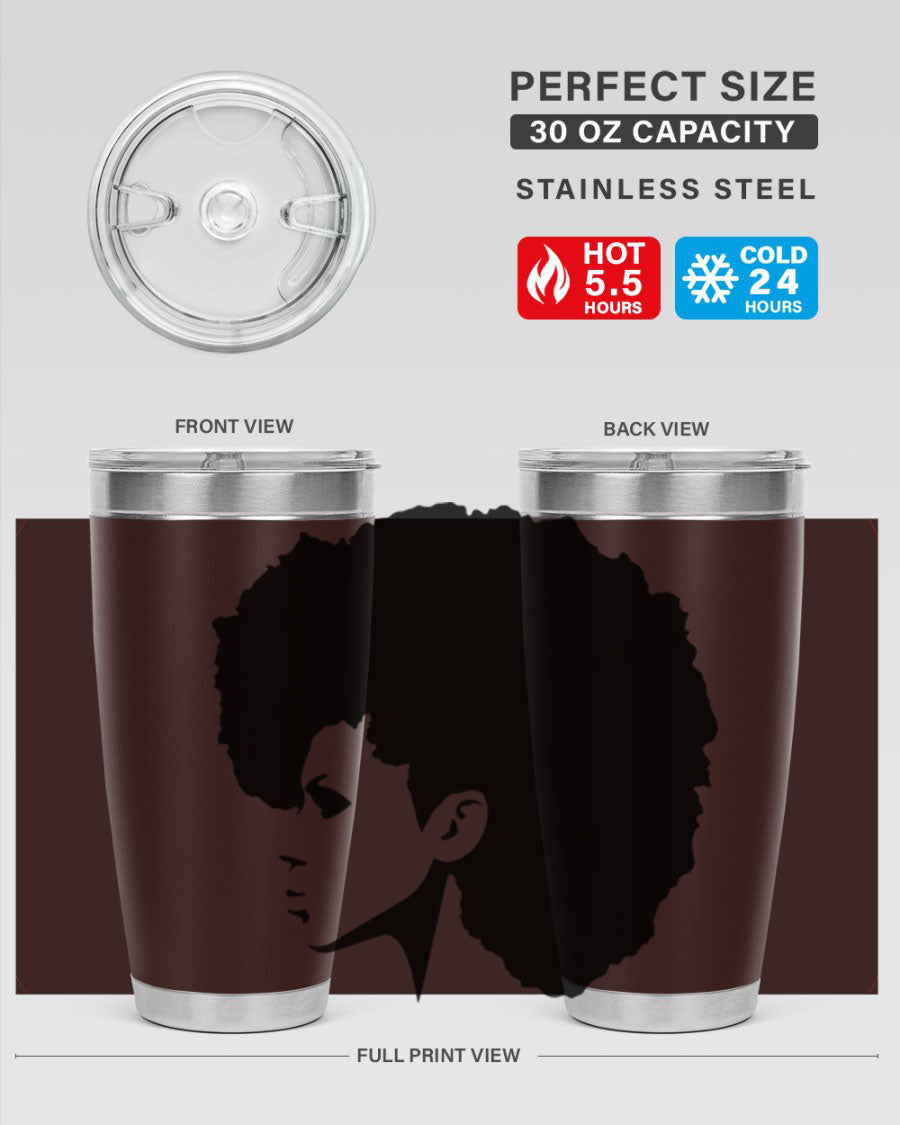 Black Women - Queen 80# Tumbler in 20oz and 30oz sizes, showcasing a sleek stainless steel design with a vibrant print.