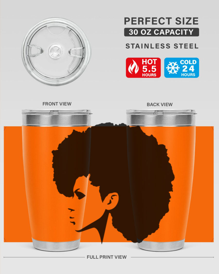 Black Women - Queen 80# Tumbler in 20oz and 30oz sizes, showcasing a sleek stainless steel design with a vibrant print.