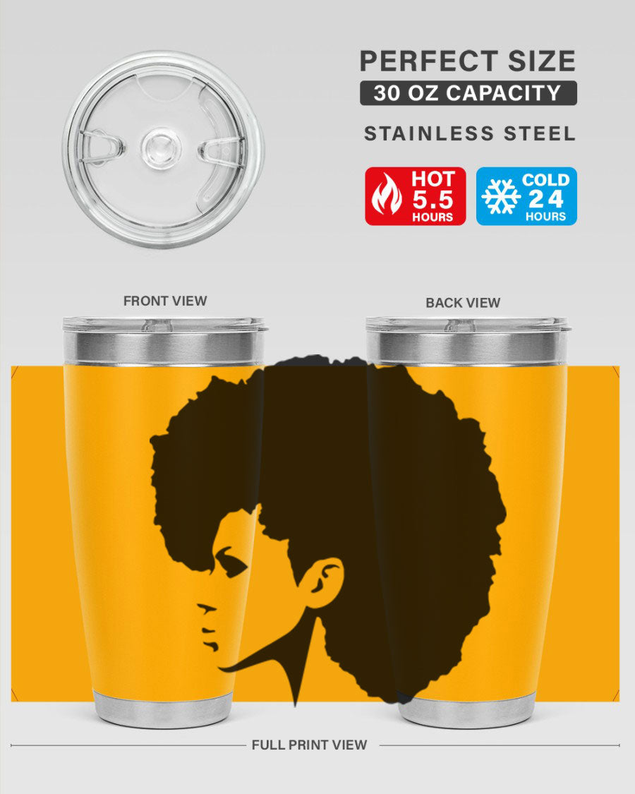 Black Women - Queen 80# Tumbler in 20oz and 30oz sizes, showcasing a sleek stainless steel design with a vibrant print.