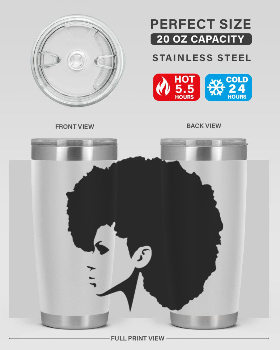 Black Women - Queen 80# Tumbler in 20oz and 30oz sizes, showcasing a sleek stainless steel design with a vibrant print.