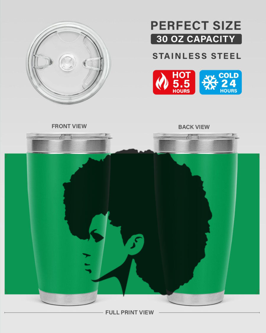 Black Women - Queen 80# Tumbler in 20oz and 30oz sizes, showcasing a sleek stainless steel design with a vibrant print.