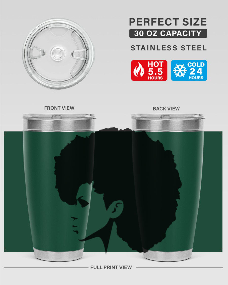 Black Women - Queen 80# Tumbler in 20oz and 30oz sizes, showcasing a sleek stainless steel design with a vibrant print.