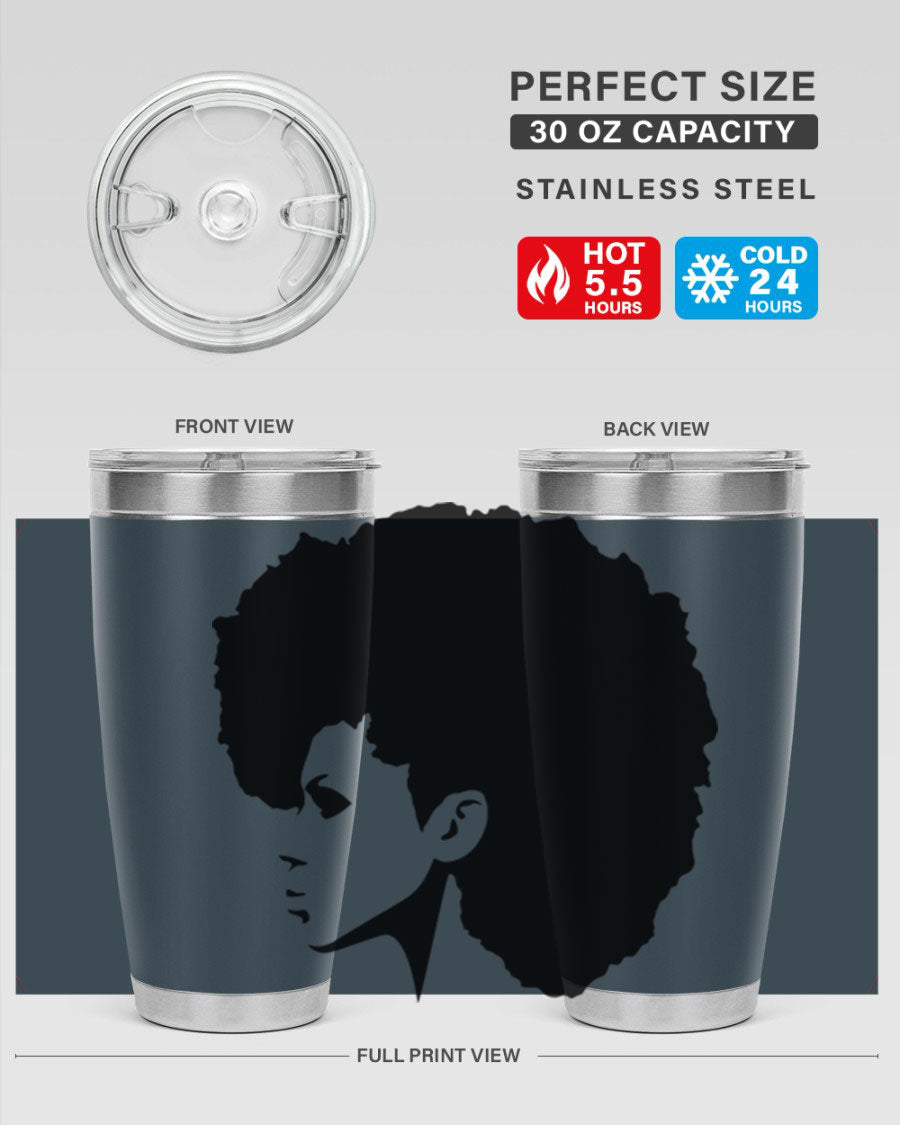 Black Women - Queen 80# Tumbler in 20oz and 30oz sizes, showcasing a sleek stainless steel design with a vibrant print.