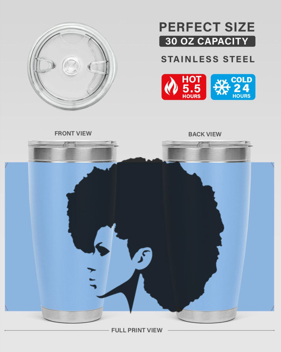 Black Women - Queen 80# Tumbler in 20oz and 30oz sizes, showcasing a sleek stainless steel design with a vibrant print.