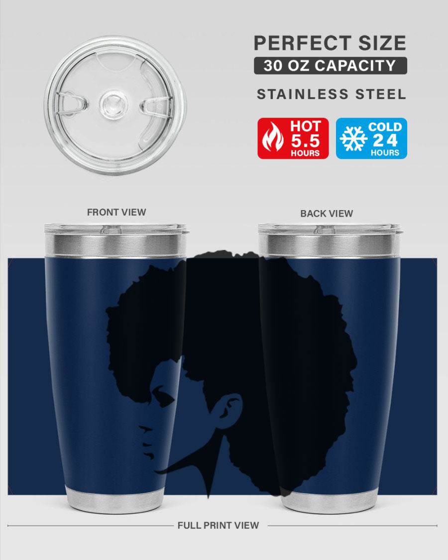 Black Women - Queen 80# Tumbler in 20oz and 30oz sizes, showcasing a sleek stainless steel design with a vibrant print.