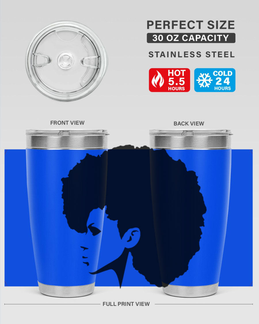 Black Women - Queen 80# Tumbler in 20oz and 30oz sizes, showcasing a sleek stainless steel design with a vibrant print.