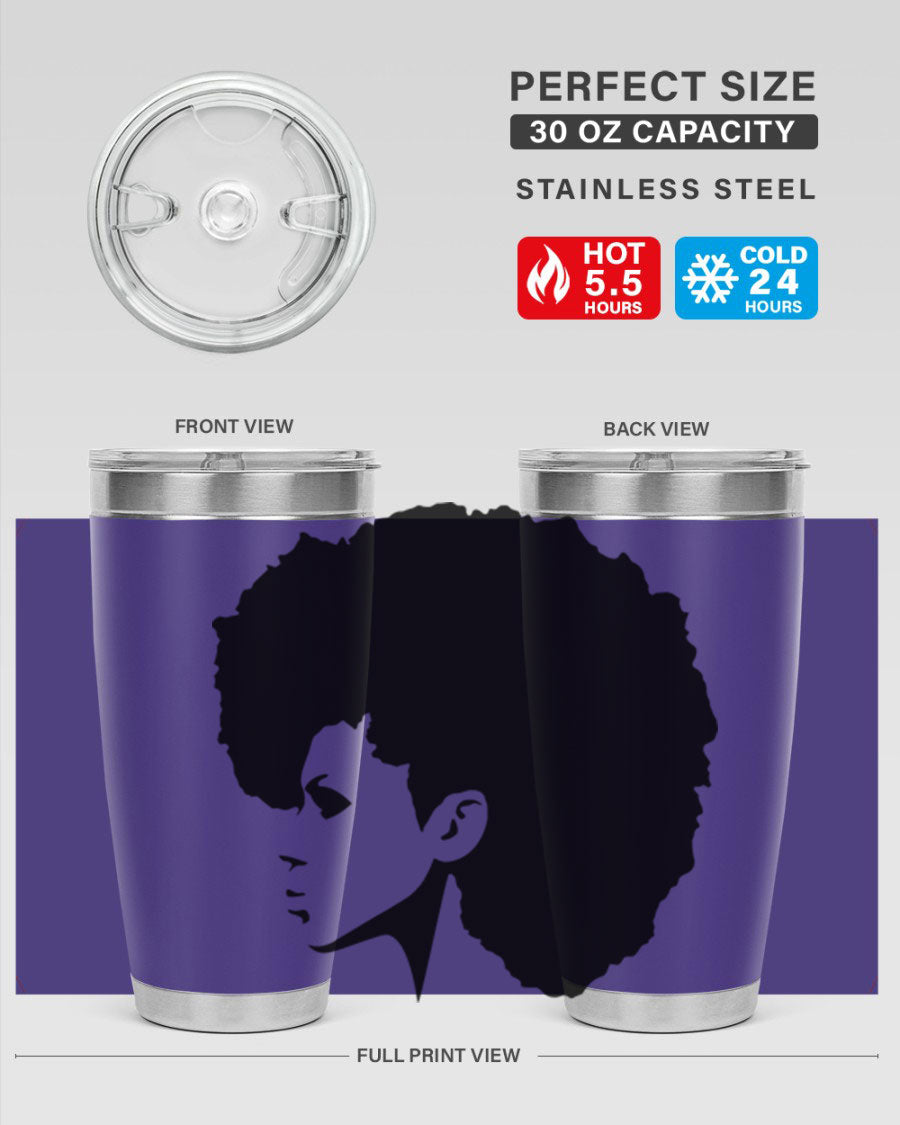 Black Women - Queen 80# Tumbler in 20oz and 30oz sizes, showcasing a sleek stainless steel design with a vibrant print.